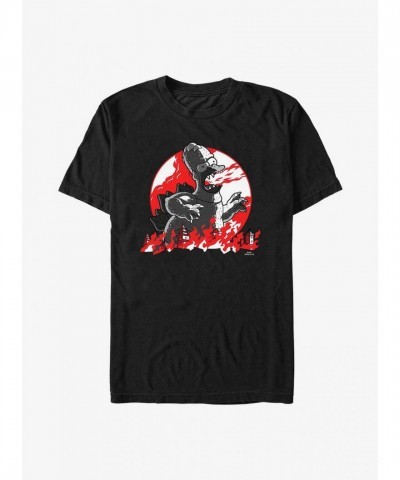 The Simpsons Godzilla Red Moon T-Shirt for Men - Black