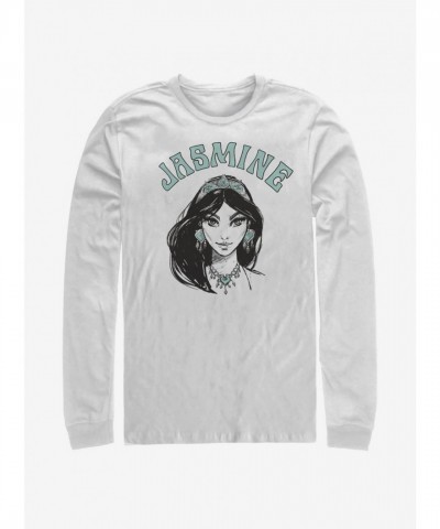 Disney Aladdin Jasmine White Long Sleeve T-Shirt for Men