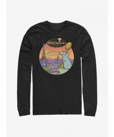 Disney Pixar Ratatouille Parisian Rat T-Shirt - Men's Black Cotton Long Sleeve