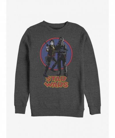 Star Wars Retro Grey Han Solo and Chewbacca Crewneck Sweatshirt for Men