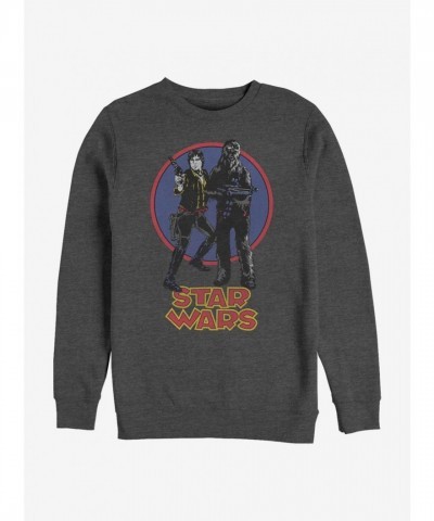 Star Wars Retro Grey Han Solo and Chewbacca Crewneck Sweatshirt for Men