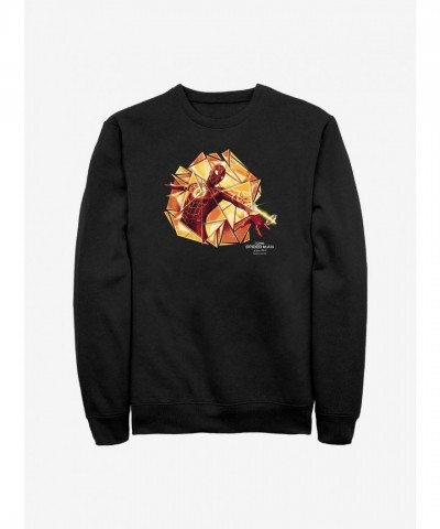 Marvel Gold Web Shot Spider-Man No Way Home Men's Black Crew Sweatshirt