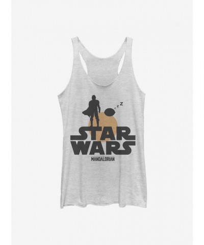 Mandalorian Grogu Sunset Girls Tank Top - White