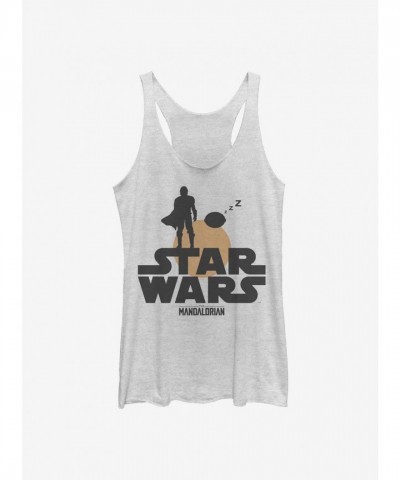 Mandalorian Grogu Sunset Girls Tank Top - White