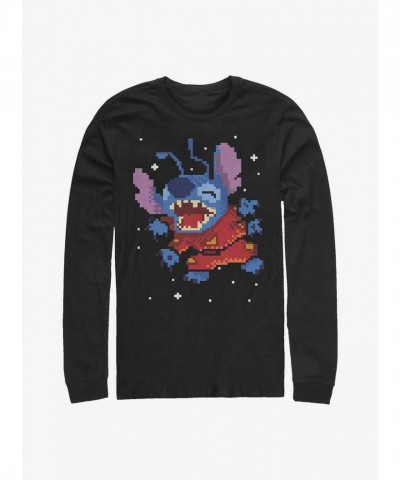 Disney Lilo & Stitch Graphic Long Sleeve - Men's Black Cotton Tee