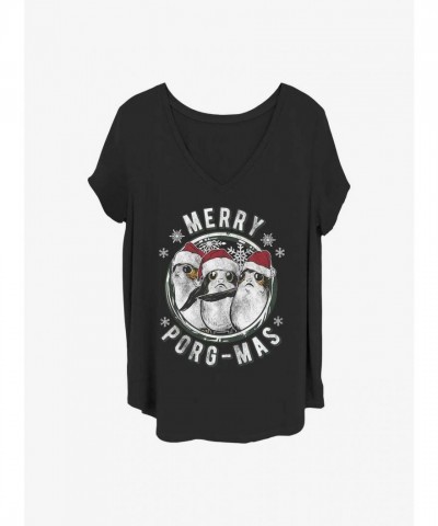 Star Wars: The Last Jedi Merry Porgmas Plus Size Tee for Girls - Black
