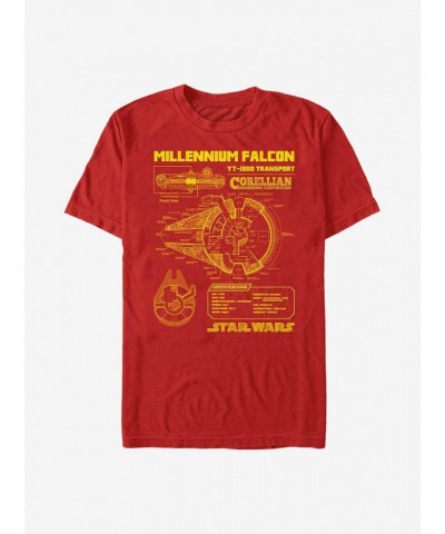 Star Wars Millennium Falcon Schematic Unisex T-Shirt - Red