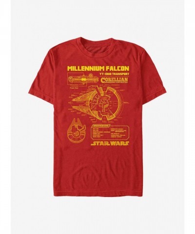 Star Wars Millennium Falcon Schematic Unisex T-Shirt - Red