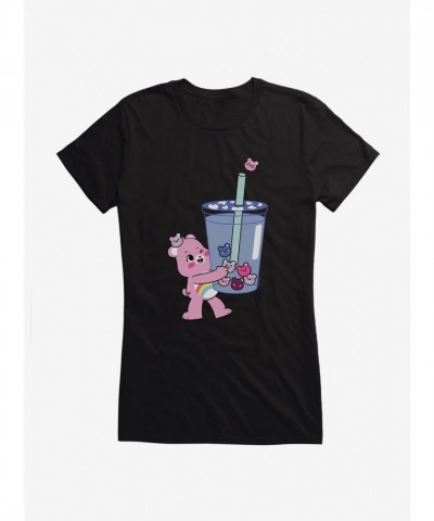 Care Bears Cheer Bear Blue Boba Time Lightweight Cotton Girls T-Shirt