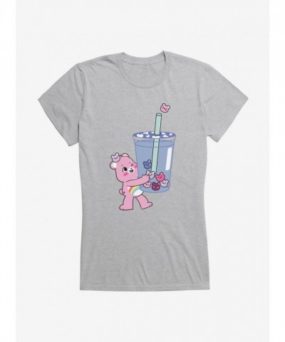 Care Bears Cheer Bear Blue Boba Time Lightweight Cotton Girls T-Shirt