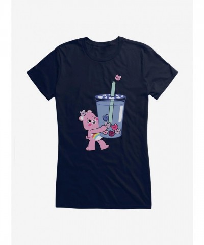 Care Bears Cheer Bear Blue Boba Time Lightweight Cotton Girls T-Shirt