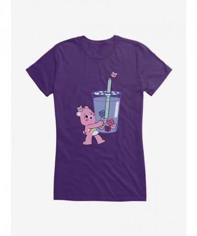 Care Bears Cheer Bear Blue Boba Time Lightweight Cotton Girls T-Shirt