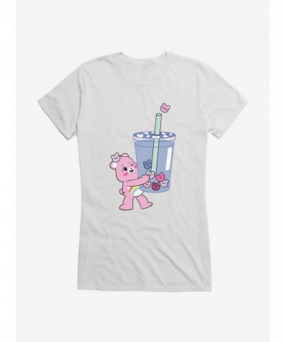 Care Bears Cheer Bear Blue Boba Time Lightweight Cotton Girls T-Shirt