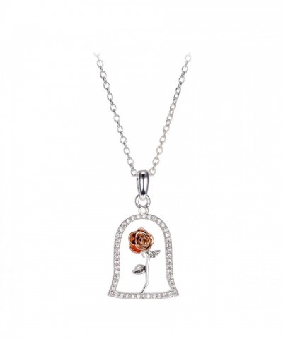 Enchanted Rose Pendant Necklace - Sterling Silver Beauty and the Beast Inspired Jewelry for Women