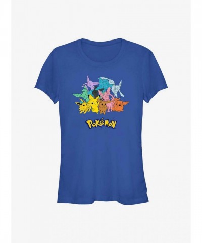 Pokemon Eeveelutions Tee for Girls - Lightweight Blue Junior Size