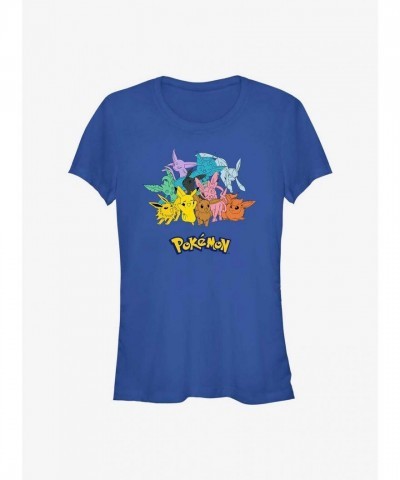 Pokemon Eeveelutions Tee for Girls - Lightweight Blue Junior Size