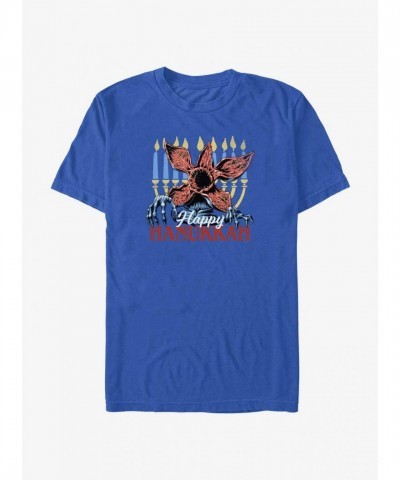 Stranger Things Demogorgon Blue Hanukkah T-Shirt for Men