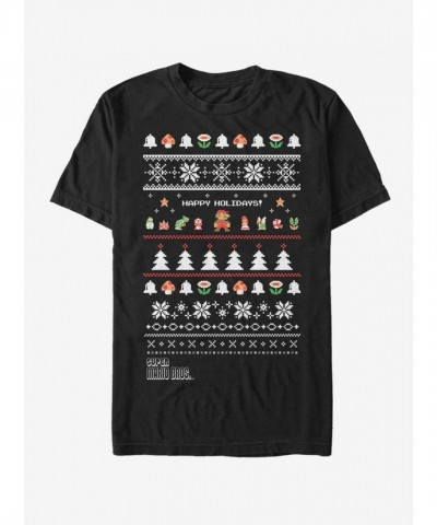 Nintendo Characters Holiday T-Shirt - Lightweight Black Unisex Tee