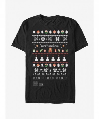 Nintendo Characters Holiday T-Shirt - Lightweight Black Unisex Tee