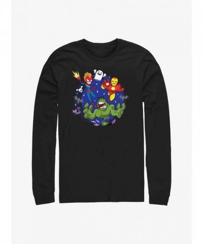 Marvel's Avengers Trio Long-Sleeved Cotton T-Shirt for Men - Black