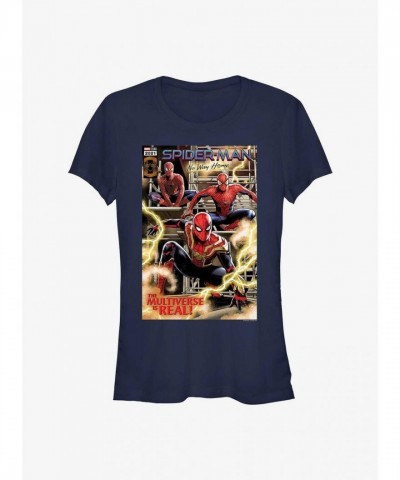 Marvel No Way Home Comic Art T-Shirt - Junior Size Blue