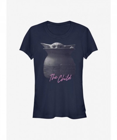 Mandalorian Child Peeking Girls T-Shirt - Comfortable Blue Junior Size