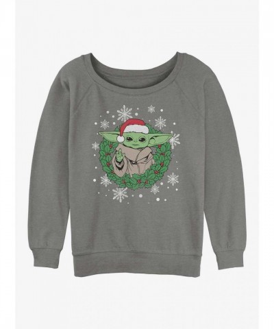 Star Wars Mandalorian Holiday Wreath Grey Slouchy Sweatshirt for Girls