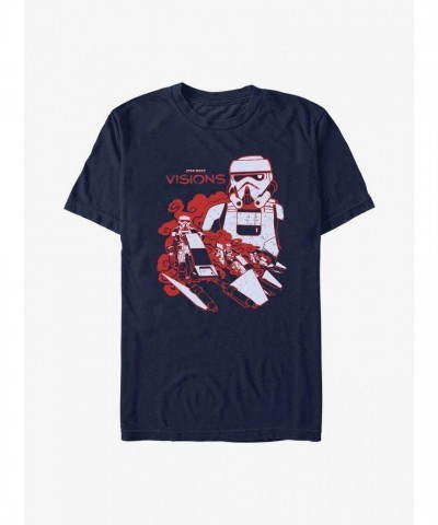 Star Wars Visions Inspired Stormtrooper Speeder Bike Blue T-Shirt for Men
