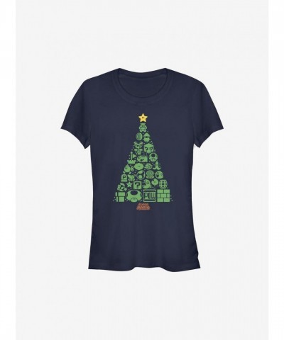 Super Mario Trees Holiday Tee for Girls - Blue Junior Size