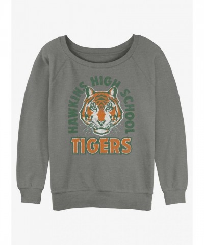 Stranger Things Arch Girls Slouchy Sweatshirt - Hawkins High Tigers Grey