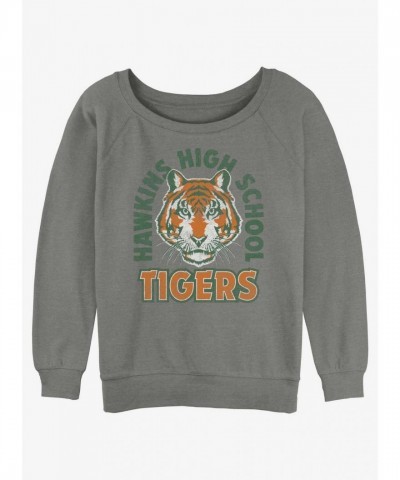 Stranger Things Arch Girls Slouchy Sweatshirt - Hawkins High Tigers Grey