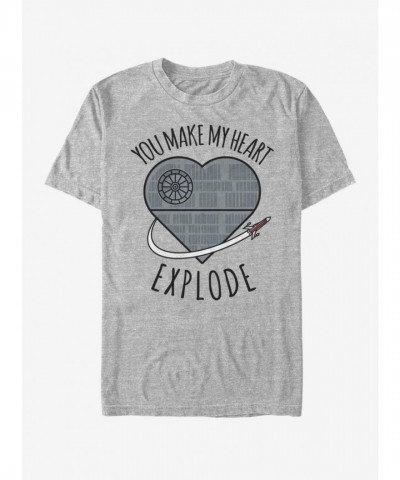 Star Wars Grey Heart Exploding Death Star T-Shirt for Men