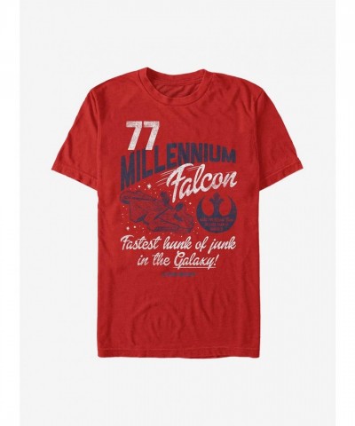 Star Wars T-Shirt - Fastest Hunk Of Junk Millennium Falcon Design - Men's Red