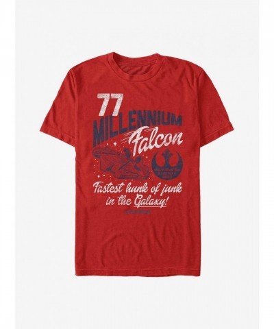 Star Wars T-Shirt - Fastest Hunk Of Junk Millennium Falcon Design - Men's Red