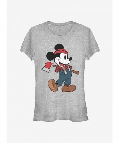 Disney Classic Lumberjack Mickey Mouse T-Shirt for Girls - Grey