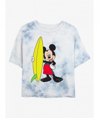 Disney Girls Crop T-Shirt Surf's Up Mickey Mouse Tie-Dye - Multi Color
