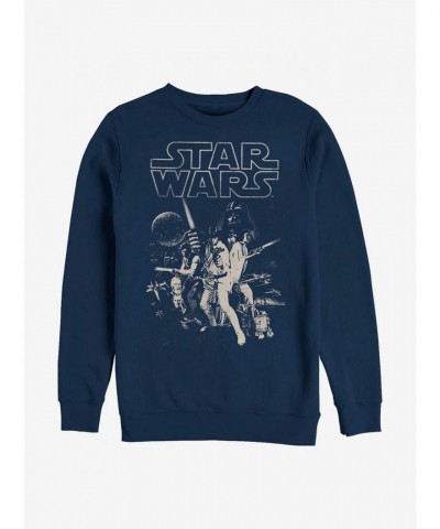 Star Wars Themed Blue Crew Neck Sweatshirt for Men
