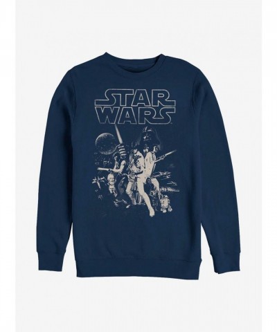 Star Wars Themed Blue Crew Neck Sweatshirt for Men