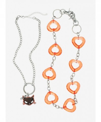 Emily The Strange Sabbath Cat & Heart Necklace Set