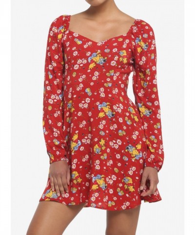 Disney Floral Winnie The Pooh Long-Sleeve Sweetheart Dress