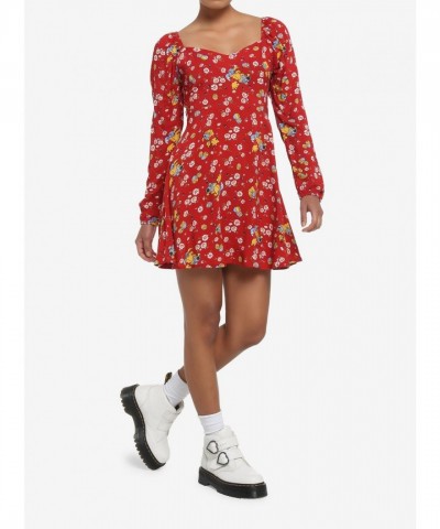 Disney Floral Winnie The Pooh Long-Sleeve Sweetheart Dress