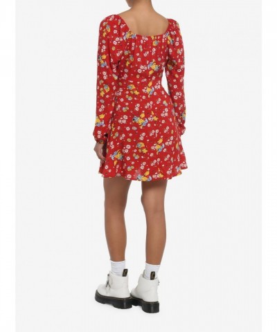 Disney Floral Winnie The Pooh Long-Sleeve Sweetheart Dress