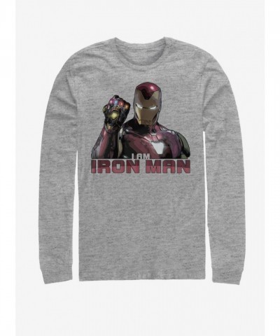 Marvel's Iron Man Endgame Infinity Stones Men's Long Sleeve T-Shirt - Grey