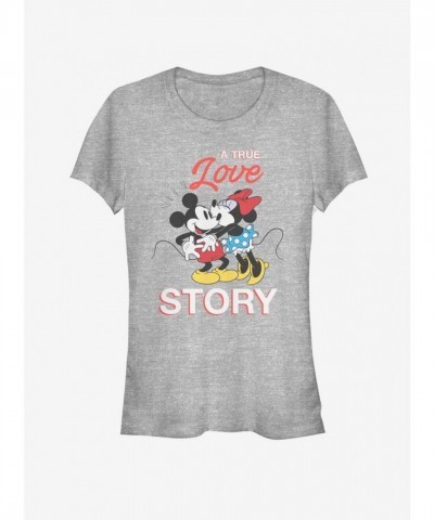 Disney Girls Grey T-Shirt Featuring Mickey and Minnie Mouse True Love Story