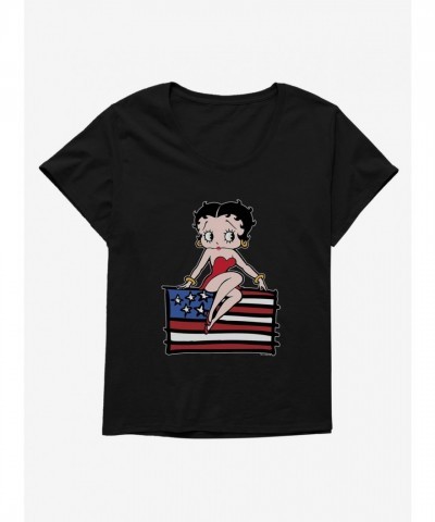 Betty Boop Seated on Flag Graphic Tee for Plus Sizes