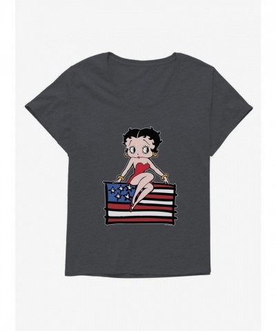 Betty Boop Seated on Flag Graphic Tee for Plus Sizes