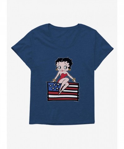 Betty Boop Seated on Flag Graphic Tee for Plus Sizes