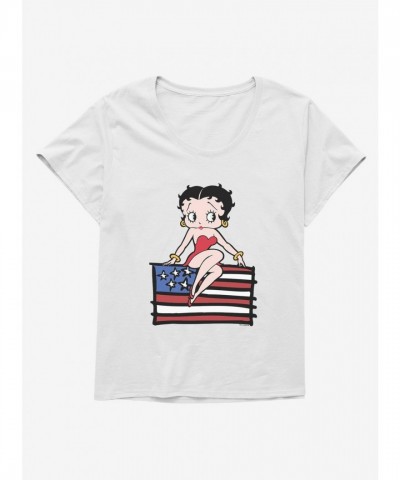Betty Boop Seated on Flag Graphic Tee for Plus Sizes