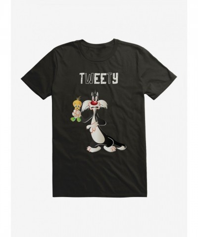 Looney Tunes Men's Cotton T-Shirt Featuring Sylvester Chasing Tweety