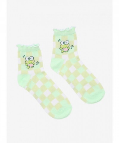 Keroppi Adorable Ankle Socks with Pastel Gingham Design